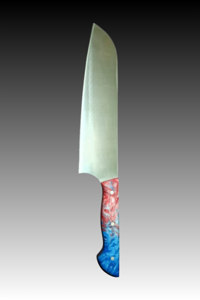 Kırmızı Mavi Santoku Epoksi Saplı Şef Bıçağı